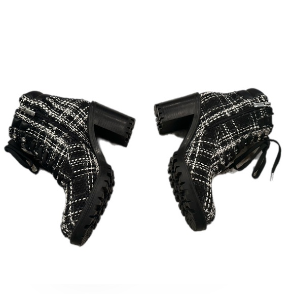 JLO Jennifer Lopez Rigly Platform Boot, Women's Size 9M, Black/White Tweed - Picture 6 of 10